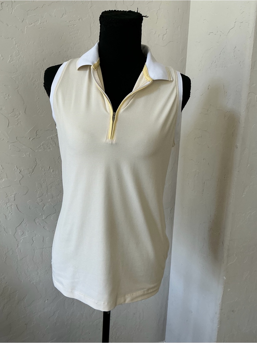 Peter Millar Sleeveless Polo Tank Top - Cream with Yellow Trim